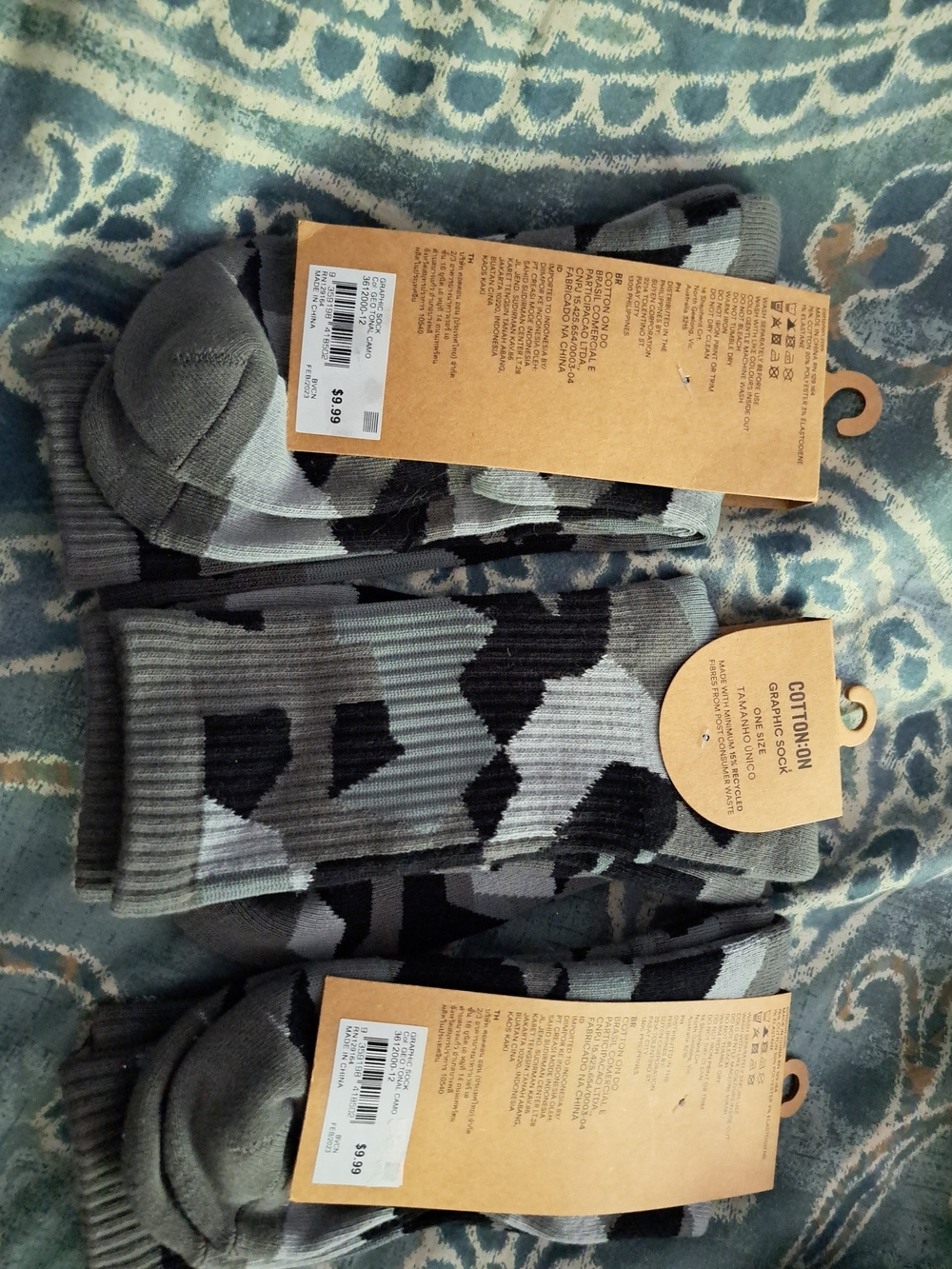 Cotton On Men’s Gray & Black Camo Crew Socks - 3 Pack